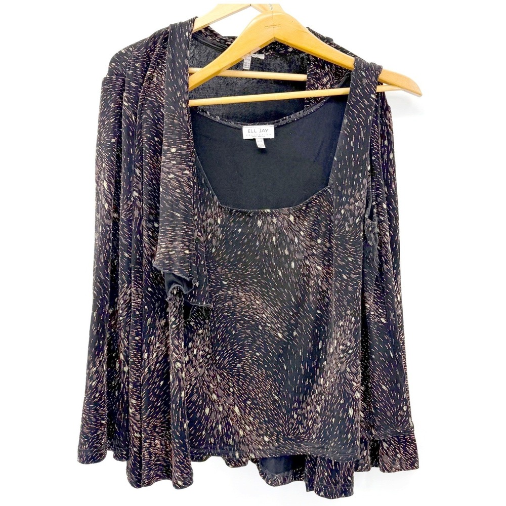ELL JAY 2 Pc Sparkle Print Cardigan & Tank Set Stretchy Women's Plus Size XL
